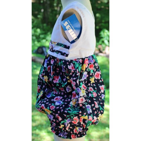 90s Thomas Bubble Romper 1pc Baby Girl White Navy Floral Summer Roses Sleeveless - Picture 3 of 7